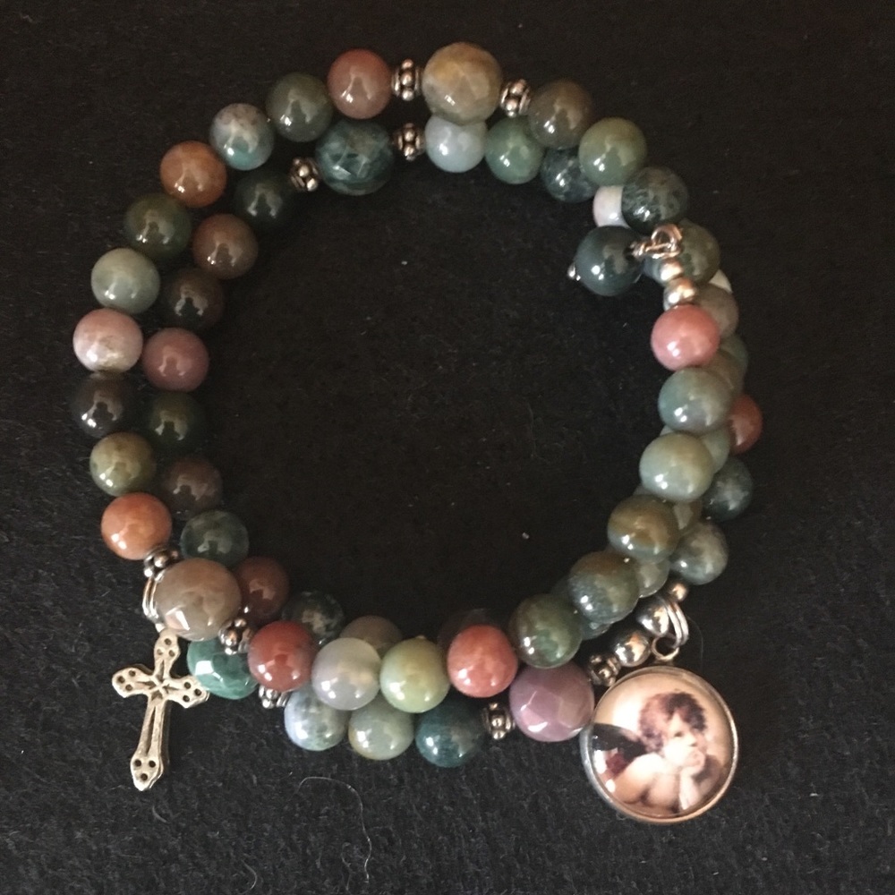 Rosary Wrap Bracelet with Cross and Angel/Cherub